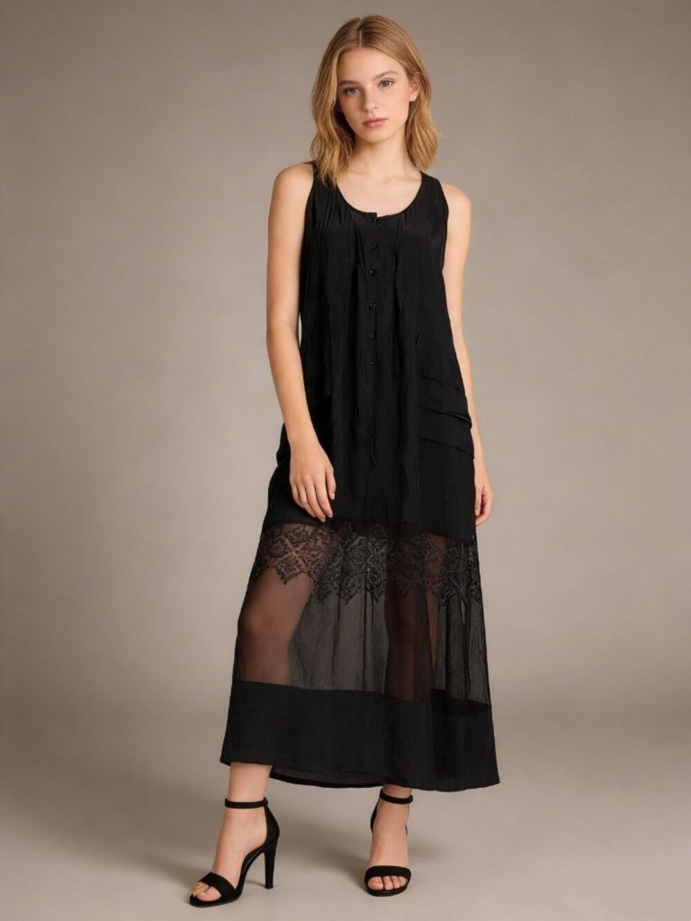 NWOT Johnny Was Biya Silk Floral Embroidered Sleeveless Maxi Dress Black Sz S